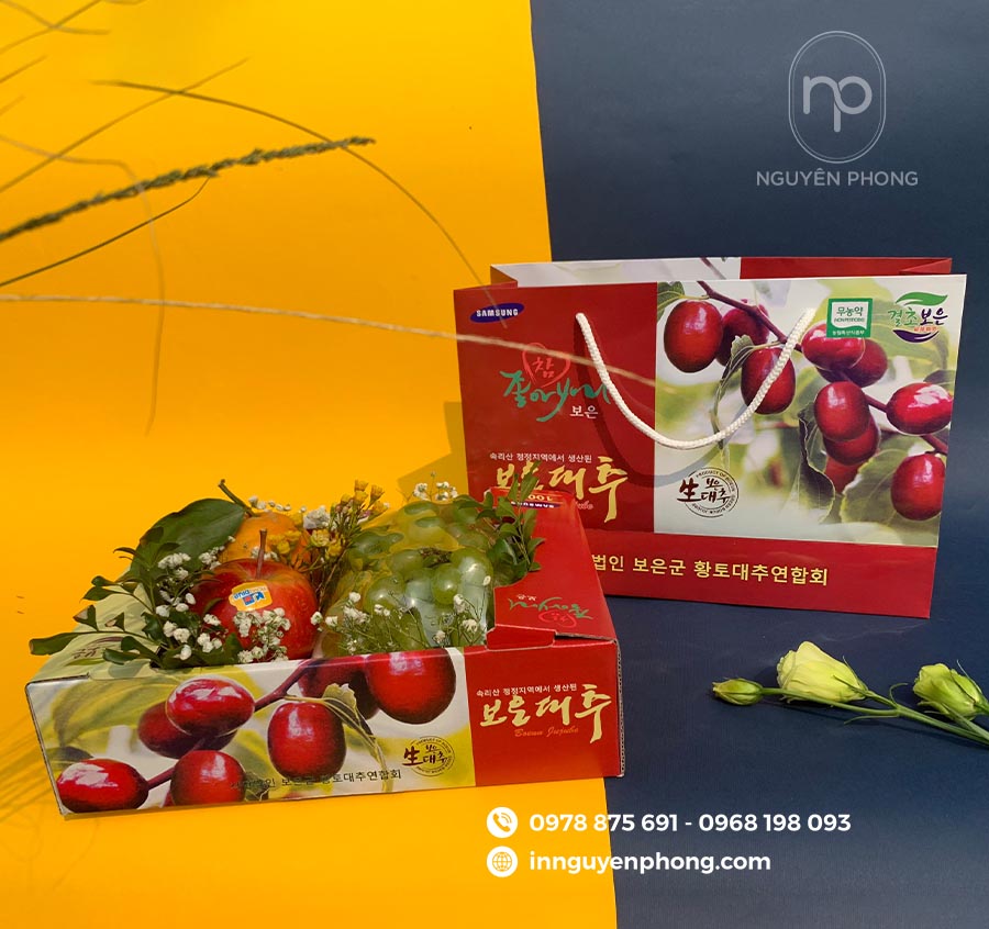 Mẫu túi giấy đựng trái cây bán sẵn kèm khay 